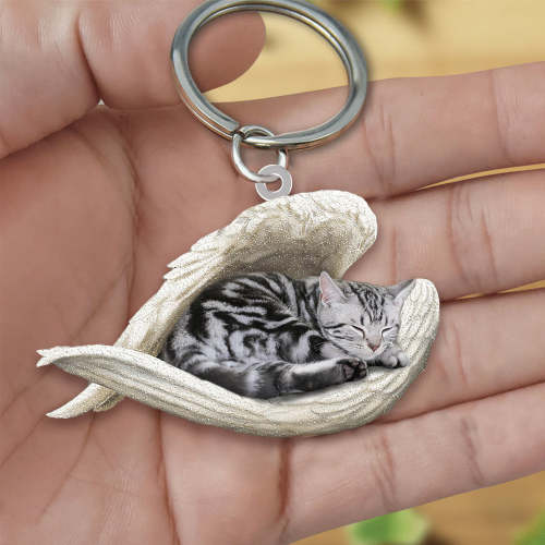 American Shorthair Cat Sleeping Angel Acrylic Keychain