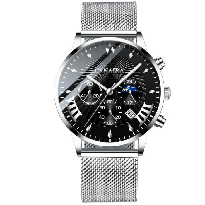 Luxurious Classic Fashion Semi-mechanical Male Stainless Steel 30 Meters Waterproof Strap Business Watch Gift Father Valentine's Day Birthday