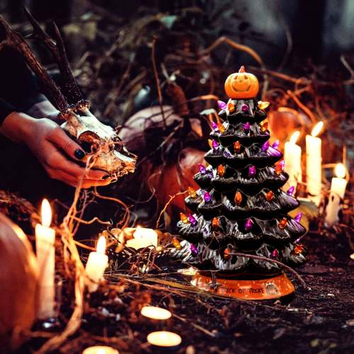Halloween Colored lights Christmas Tree-Handcrafted and Hand Painted