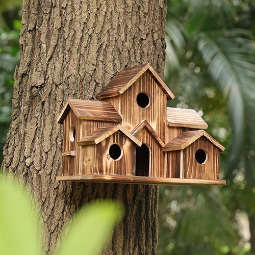 6 Hole Handmade Natural Bird House for Backyard/Courtyard/Patio Decor