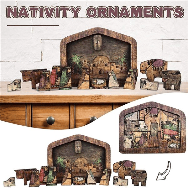 👼Nativity Puzzle With Wood Burned Design Wooden Jesus Puzzles Set Jigsaw Game