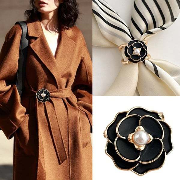 Women's Elegant Pearl Floral Scarf Ring Clip🔥