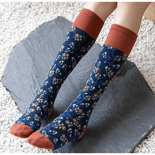 Black Friday Sale 50%OFF-4 Pairs Womens Floral Long Cotton Socks