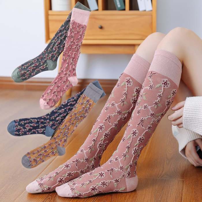 Black Friday Sale 50%OFF-4 Pairs Womens Floral Long Cotton Socks