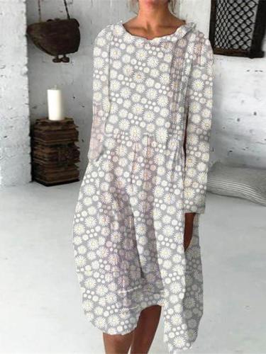 Simple Round Neck Short Sleeve Printed Midi Dress