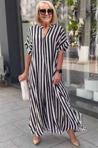 Split Striped Cardigan Short Sleeve Dress