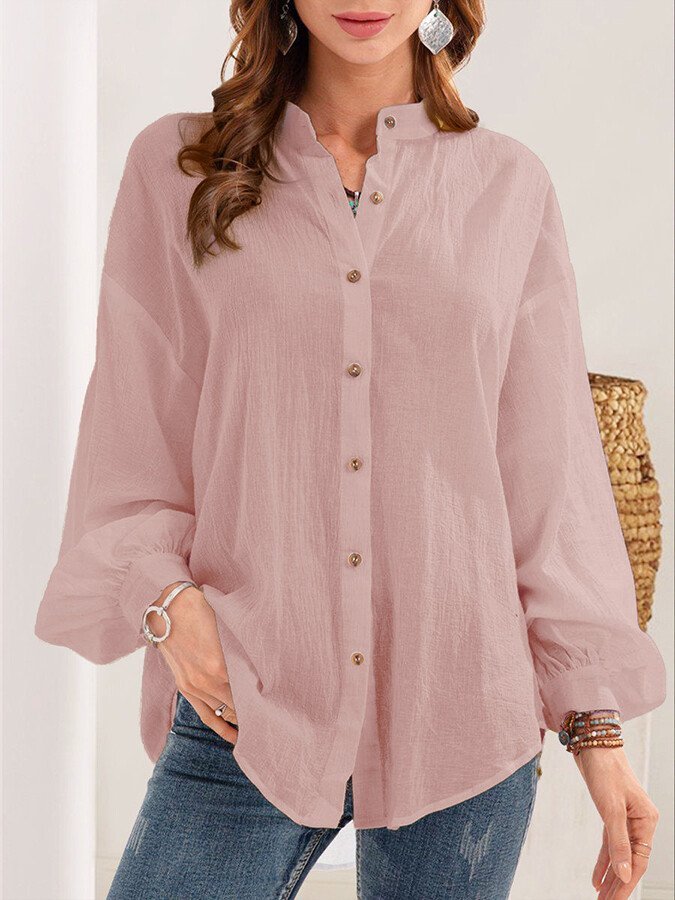 Women's Button V-neck Cotton Linen Shirt
