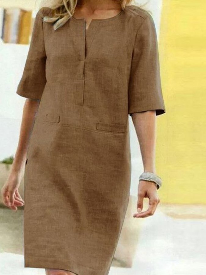 Women's Cotton Linen Short Sleeve Dress