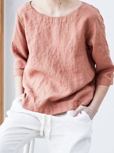Women's Cotton Linen Comfortable Casual Simple Loose Pullover Shirt