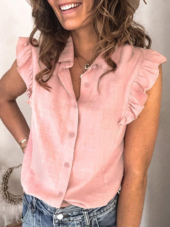 Women's Solid Color Fungus Lapel Shirt
