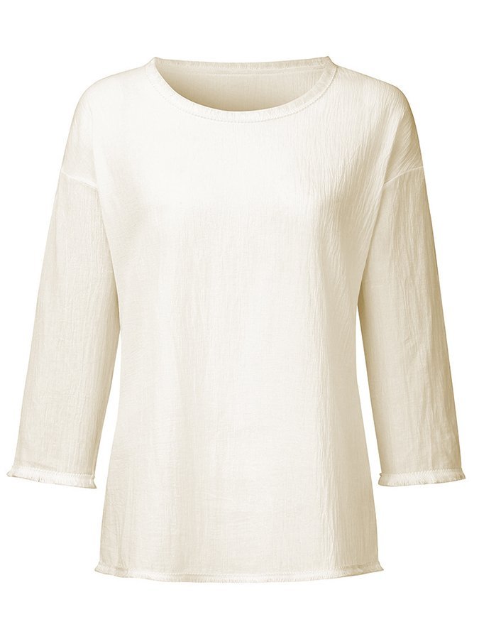 Women's Cotton Linen Solid Color Casual Loose Crew Neck T-Shirt