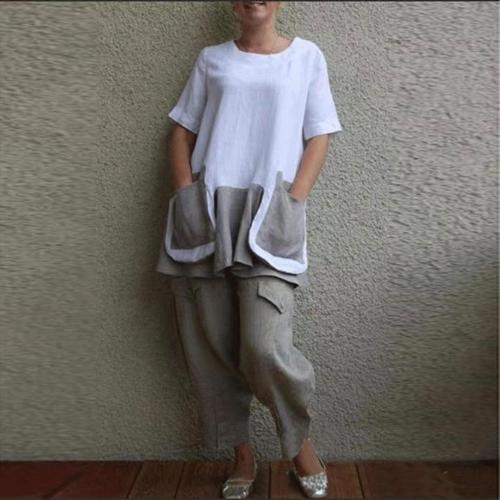 Women's Round Neck Top Long Trousers Fashion Casual Suits