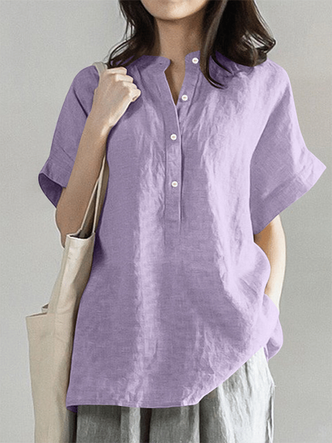 Women's Solid Casual Short Sleeve Shirt