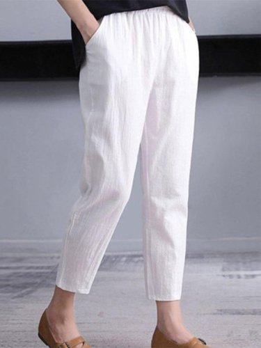 Women's Solid Color Cotton Linen Comfortable Casual Pants