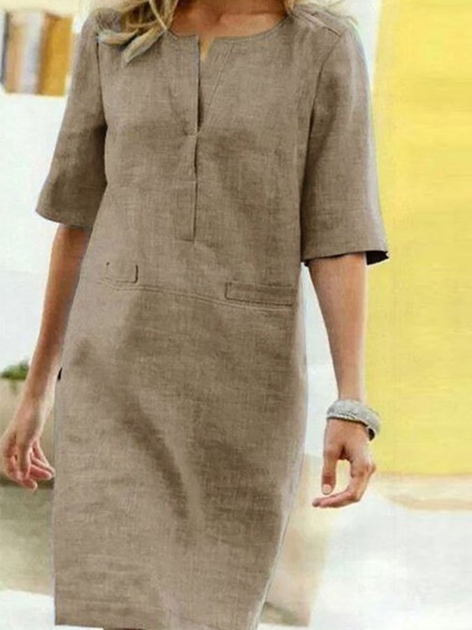 Women's Cotton Linen Short Sleeve Dress