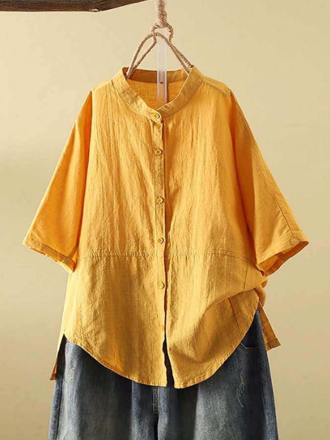 Women's Casual Loose Cotton And Linen Button Shirt