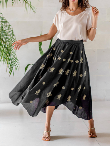 Cotton and Linen Embroidered Skirt