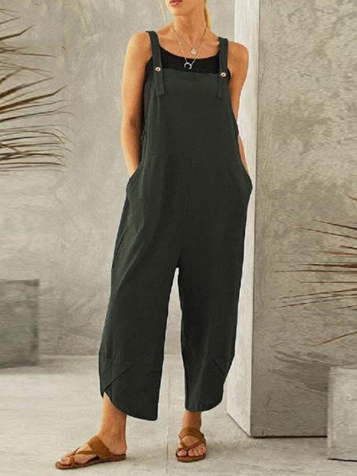 Women's Casual Pure Color Ankle-Length Overalls