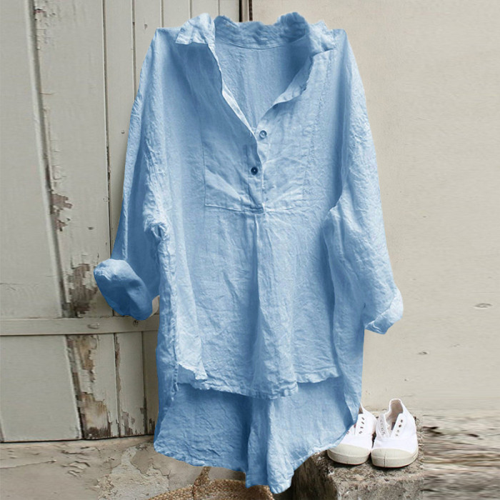 Women's Spring New Loose Cotton Linen Casual Plus Size Shirt