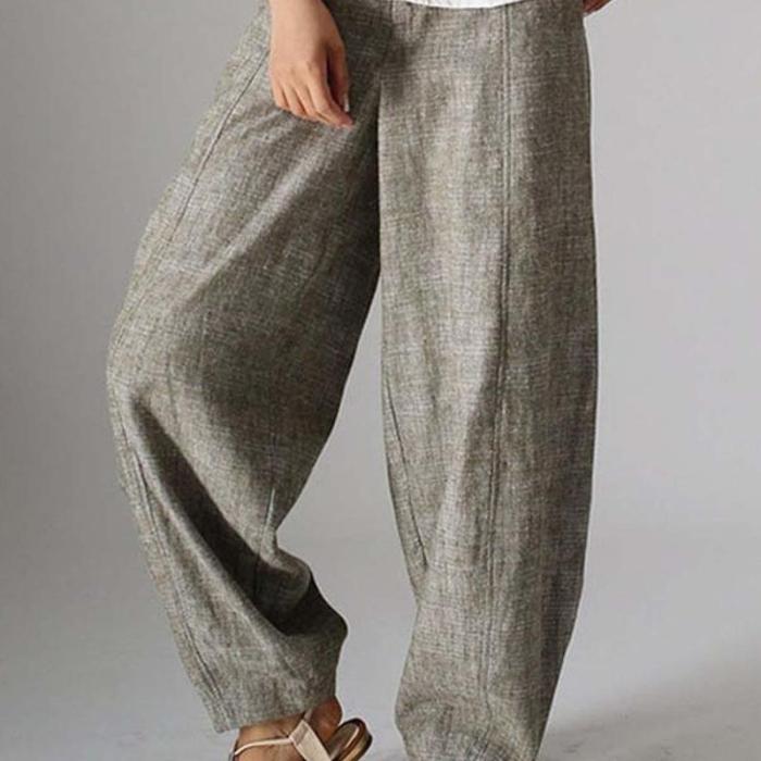 Solid Color Cotton And Linen Trousers