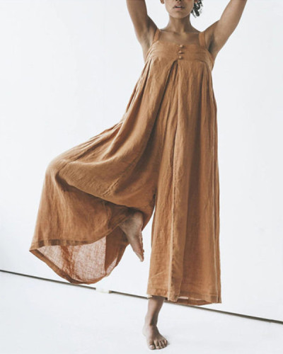 100% Cotton All-match Casual Linen Loose Flowy Jumpsuit (4 Classic Colors)