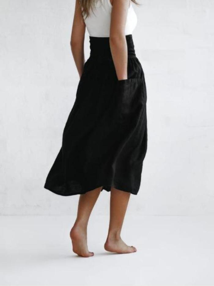 Plain Colored Waistband Loose Casual Half-Body Skirt