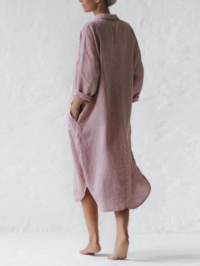 Cotton And Linen Long Mid-Sleeve Thin Irregular Dresses