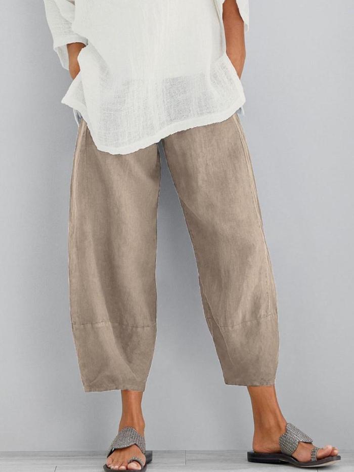 Women Cotton Pants Solid Color Casual Pants