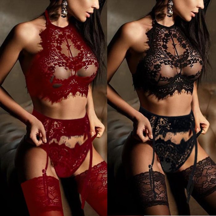 3Pcs Lace Halter See-Through Lingerie Set[💖Don't forget to use the coupon (enter coupon code NEW10 at checkout)💖]