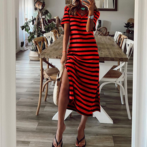 Casual Slit Striped Print Dress