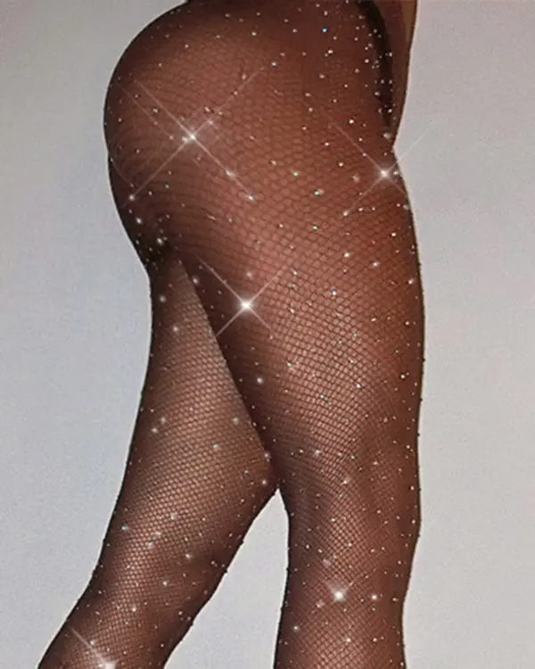 Rhinestone Fishnet Hollow Out Pantyhose Tights Stockings
