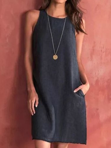 Simple Solid Color Sleeveless Dress