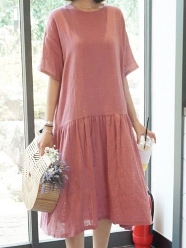 Cotton Linen Simple Dress Loose And Casual