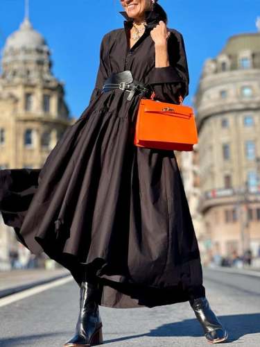 Women's Pure Black Classic Long Dress