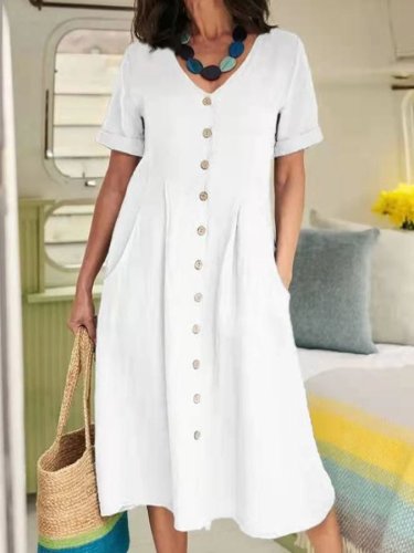 Women's Casual Elegant Cotton And Linen Dress
