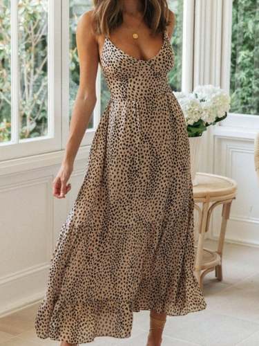 Leopard Print Backless Vintage Dress