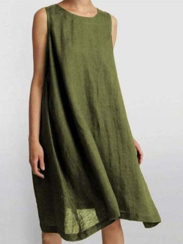 Casual Round Neck Solid Color Dress