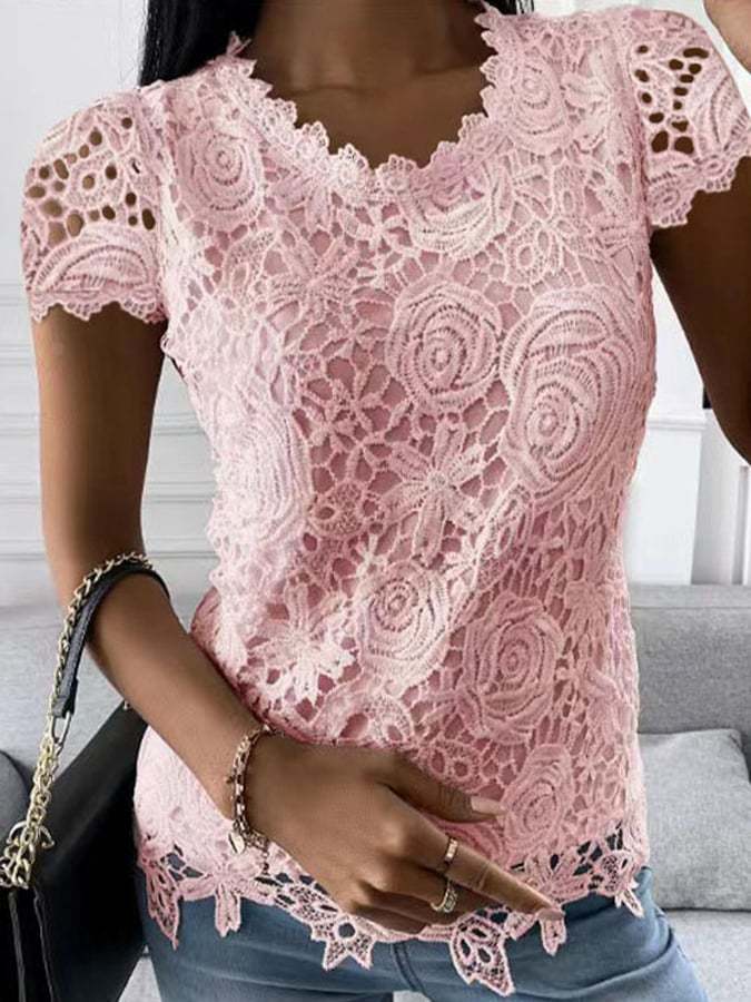 Women's Fashion Lace Short Sleeve Top