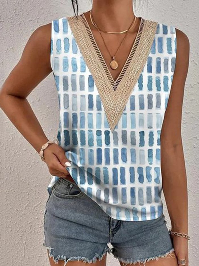 Casual Lace Lace Sleeveless V-neck Tank Top