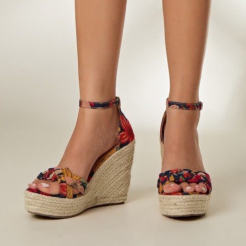 Multicolor Woven Espadrille Wedge Sandals