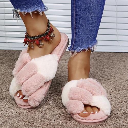 Cross-strap Furry Slippers