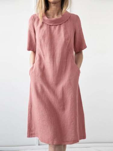 Women's Solid Color Half Turtleneck Pocket Casual Dress
