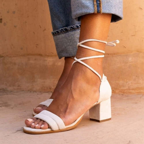 Square Heel Lace Up Strap Sandals