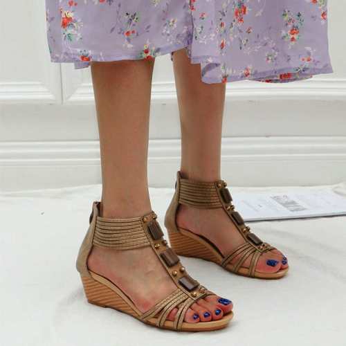 Strappy Beads Wedge Sandals
