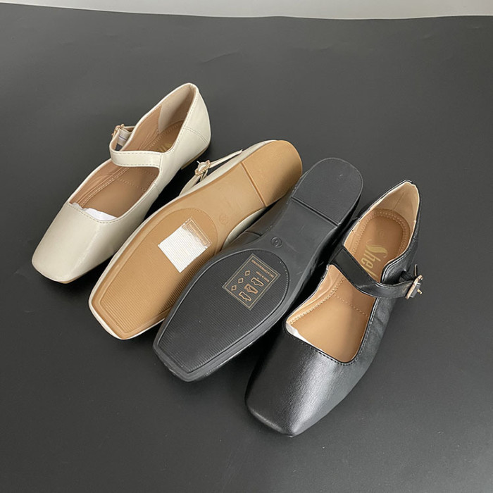 Square Head Buckle Shallow Mouth Flat Shoes