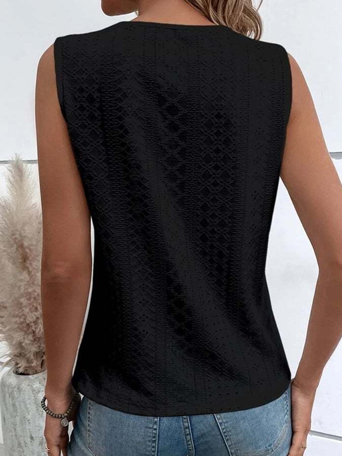 V-neck Stitching Hollow Lace Vest