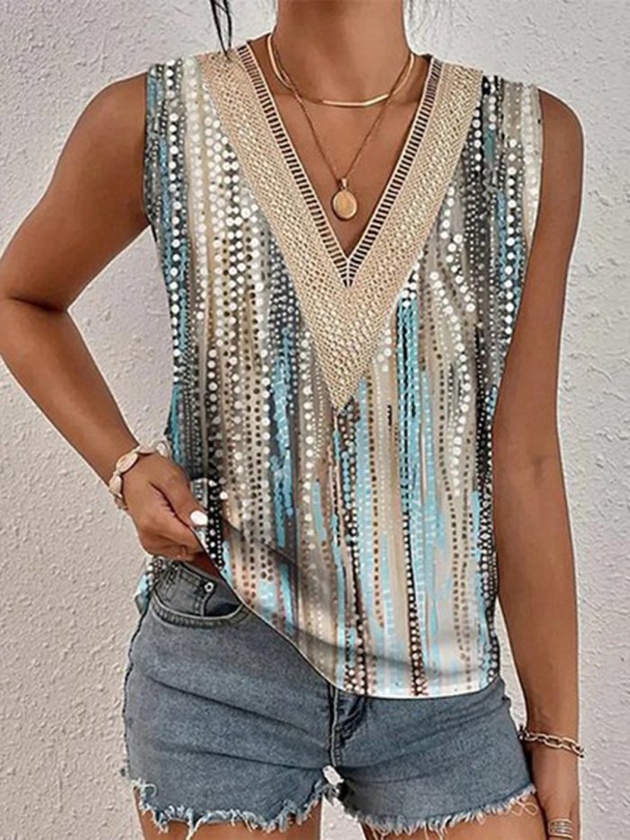 Casual Lace Lace Sleeveless V-neck Tank Top