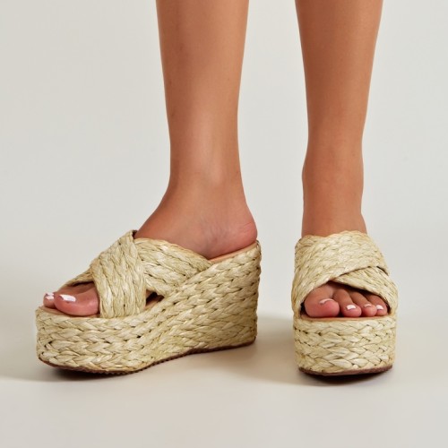 Women Braided Hemp Wedge Slipper Sandals