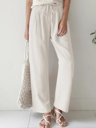 Casual Solid Elastic Waist Trousers