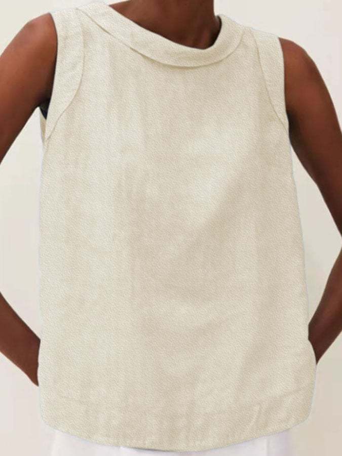Solid Color Cotton And Linen Vest